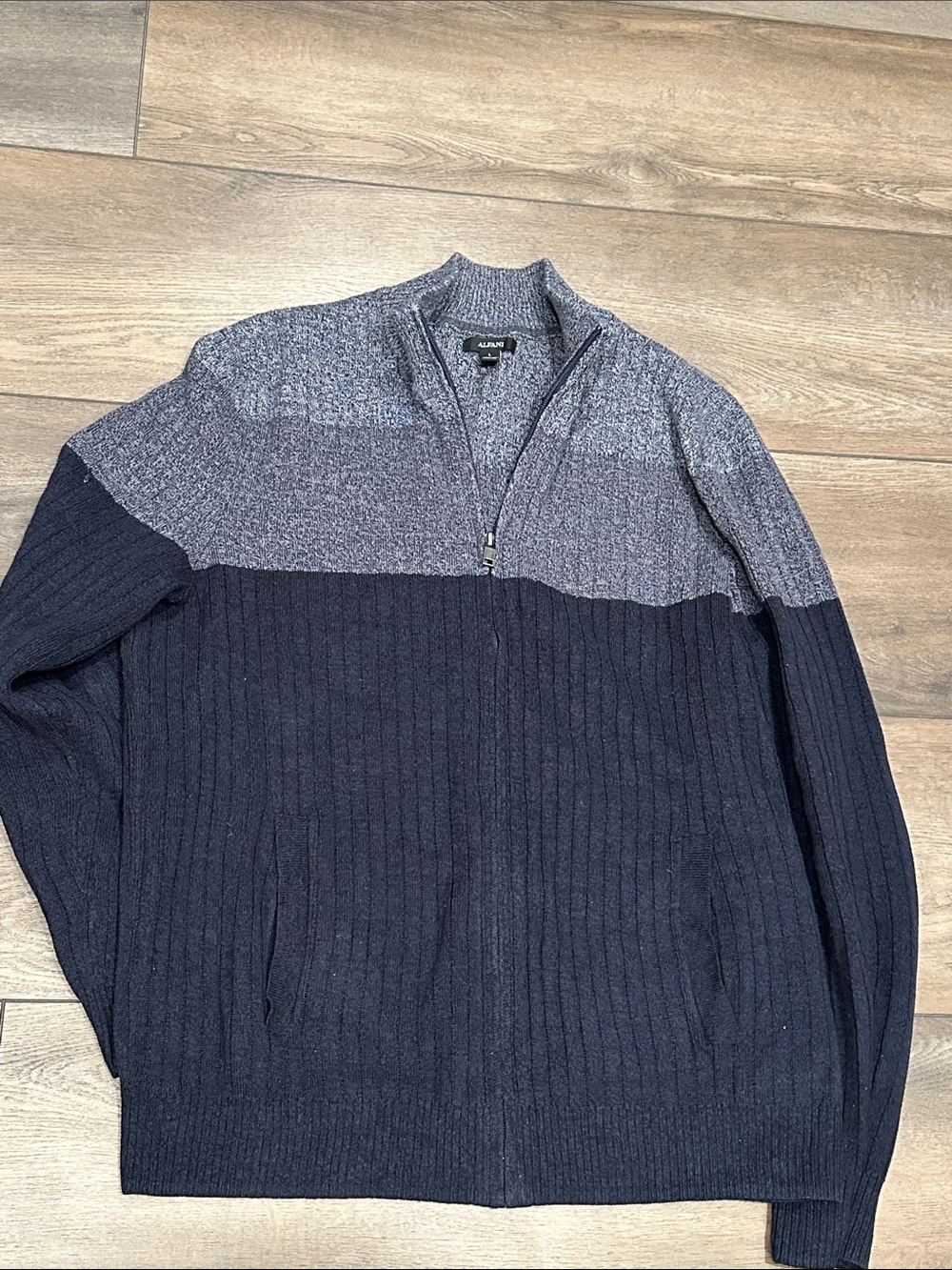Alfani Two-Tone Navy and Heather Gray Zip-Up Sweater